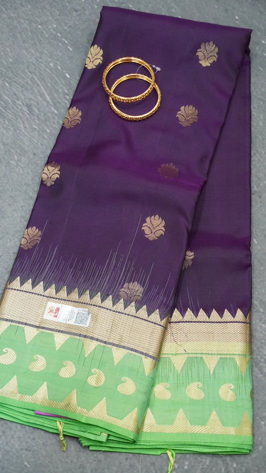 Pure Kanjivaram Silk Saree -Wine Pista