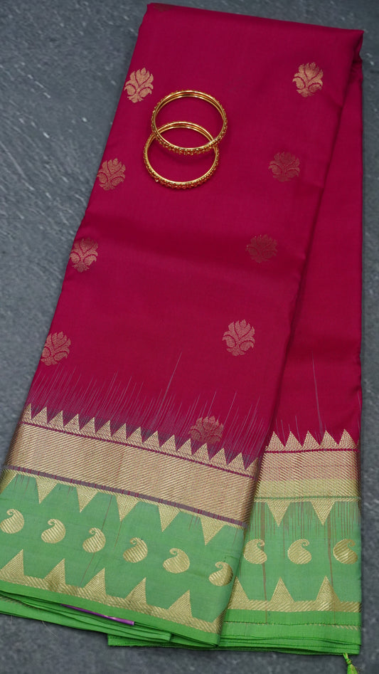 Pure Kanjivaram Silk Saree -Rani Pink