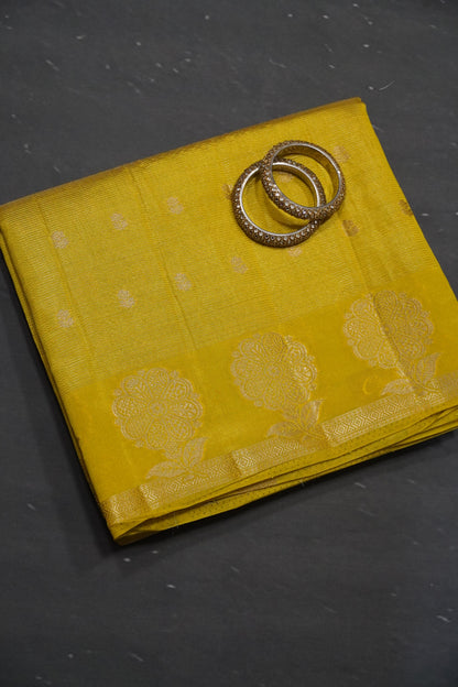 Semi Raw Silk Saree - Vairaoosi Pattern Mehndi Green