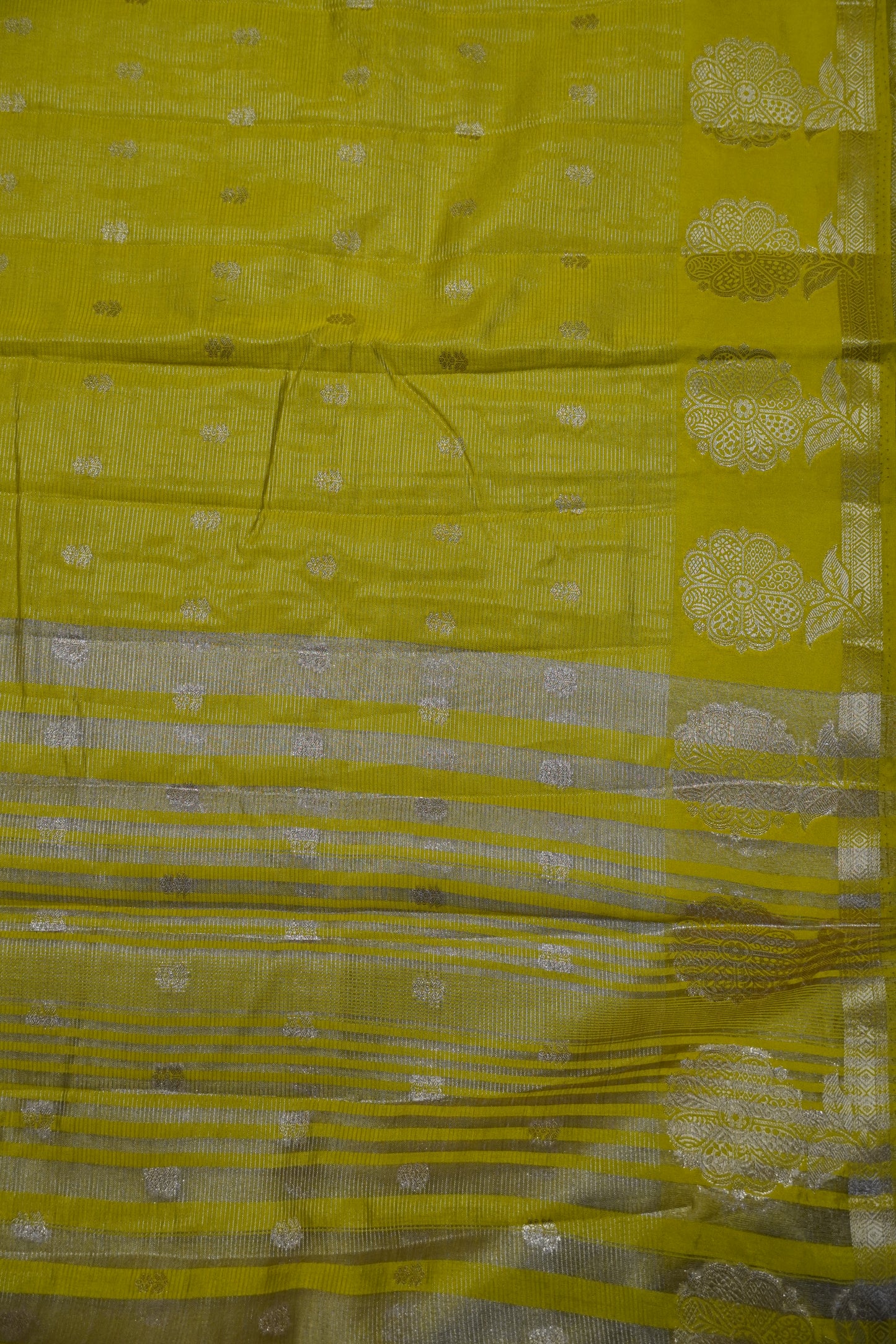 Semi Raw Silk Saree - Vairaoosi Pattern Mehndi Green
