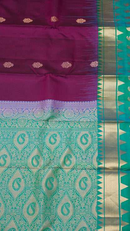 Pure Kanjivaram Silk Saree -Wine Peacock