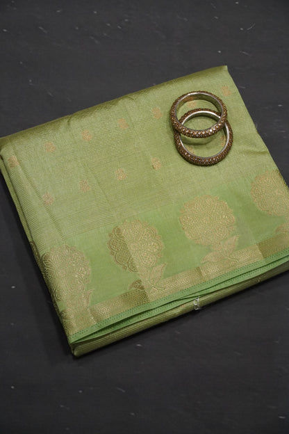 Semi Raw Silk Saree - Vairaoosi Pattern Pista Green