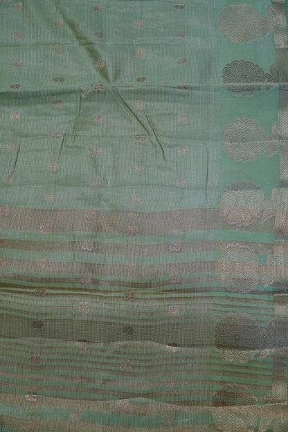 Semi Raw Silk Saree - Vairaoosi Pattern Pista Green