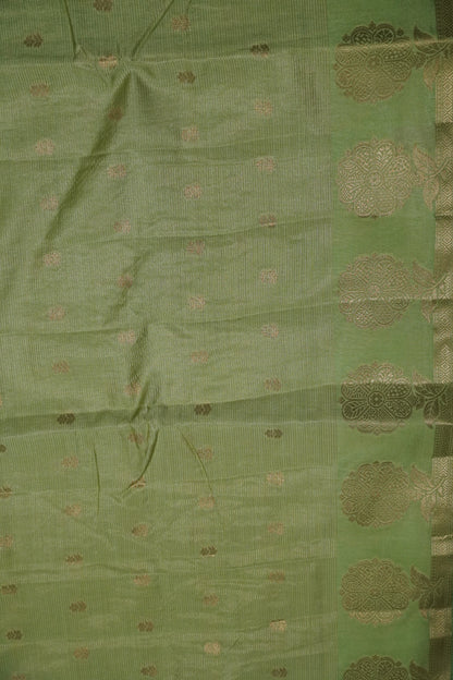 Semi Raw Silk Saree - Vairaoosi Pattern Pista Green