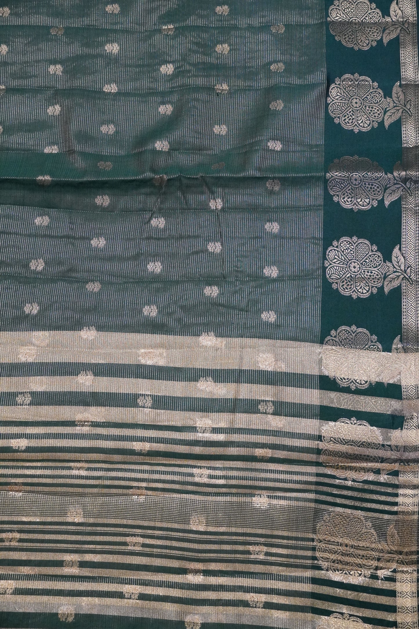 Semi Raw Silk Saree - Vairaoosi Pattern Bottle Green