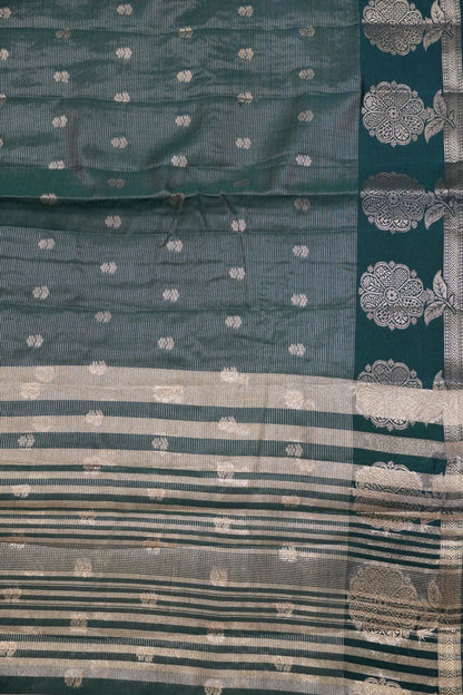 Semi Raw Silk Saree - Vairaoosi Pattern Bottle Green