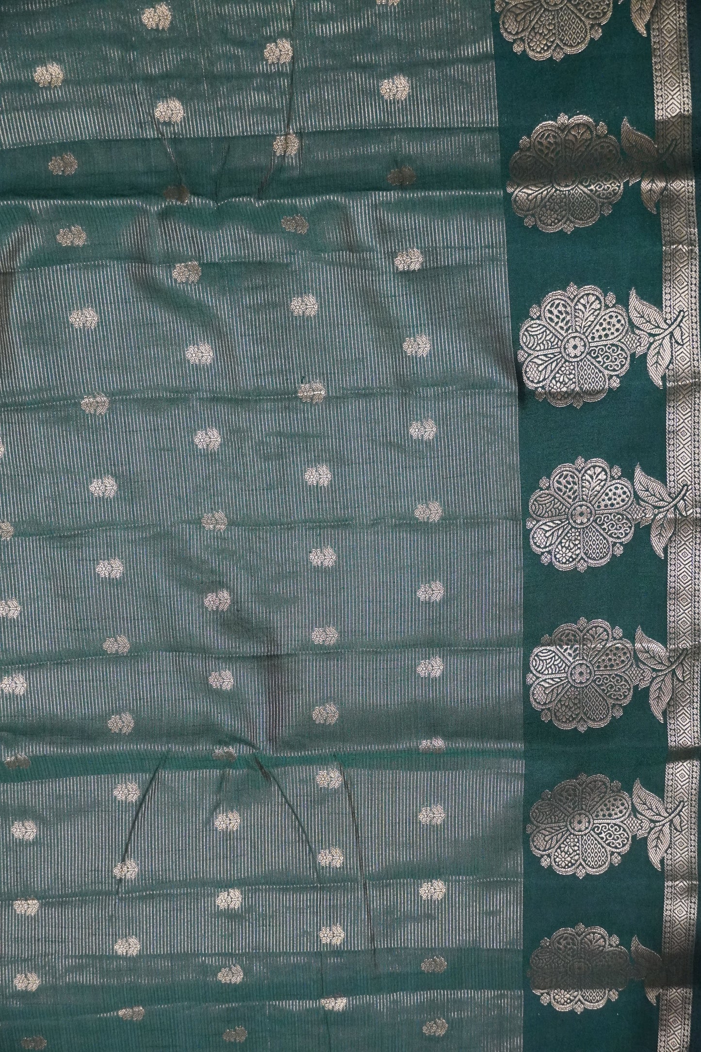 Semi Raw Silk Saree - Vairaoosi Pattern Bottle Green