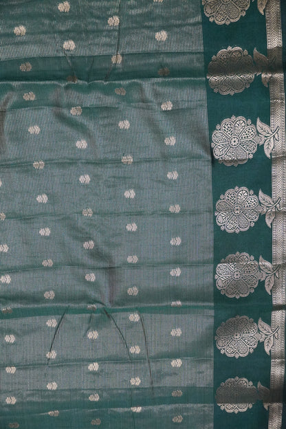 Semi Raw Silk Saree - Vairaoosi Pattern Bottle Green