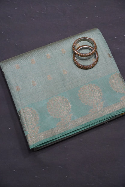 Semi Raw Silk Saree - Vairaoosi Pattern Sea Blue