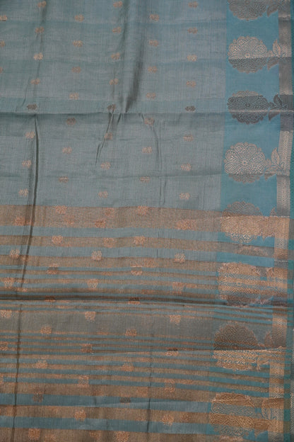 Semi Raw Silk Saree - Vairaoosi Pattern Sea Blue