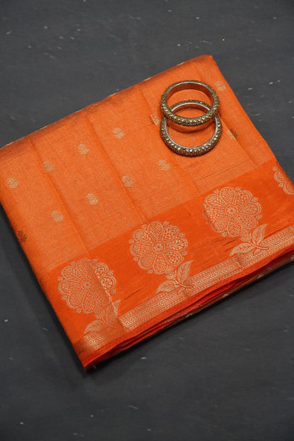 Semi Raw Silk Saree - Vairaoosi Pattern Orange