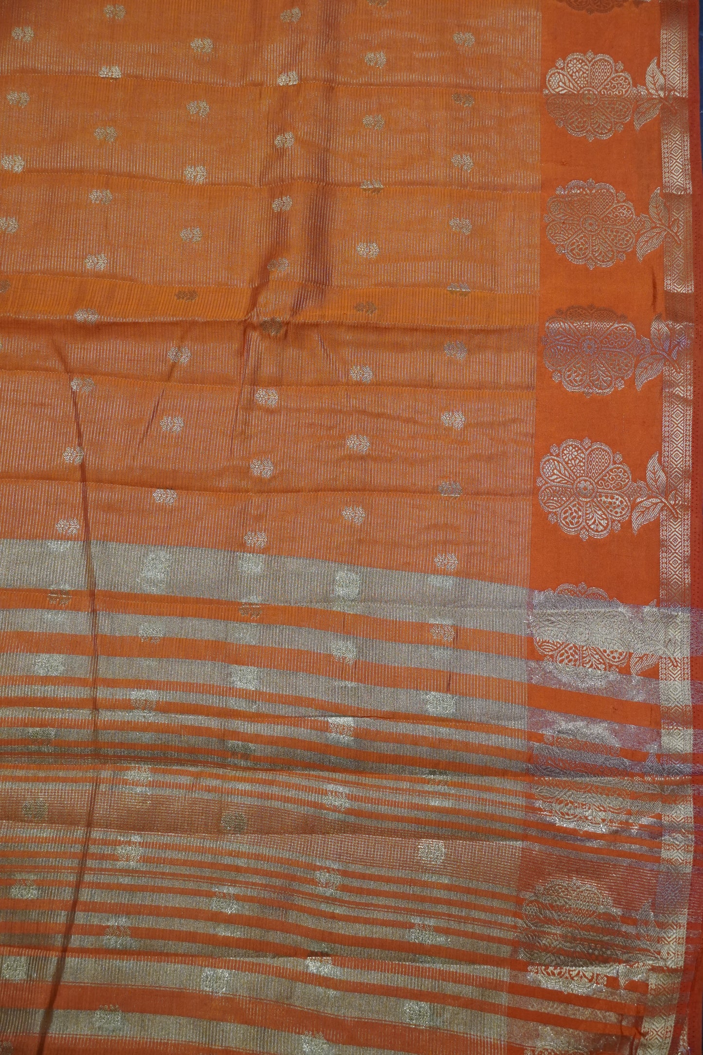 Semi Raw Silk Saree - Vairaoosi Pattern Orange