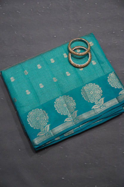 Semi Raw Silk Saree - Vairaoosi Pattern Ramar Green