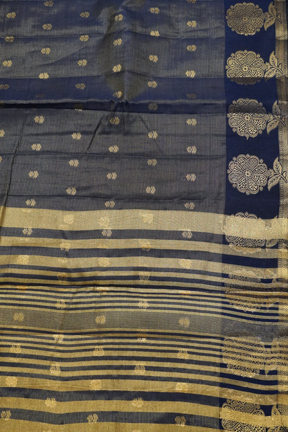 Semi Raw Silk Saree - Vairaoosi Pattern Navy Blue