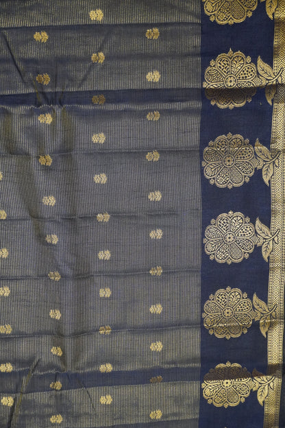 Semi Raw Silk Saree - Vairaoosi Pattern Navy Blue