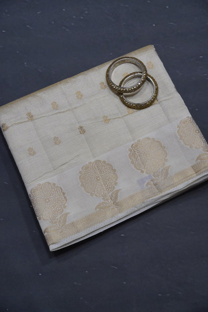 Semi Raw Silk Saree - Vairaoosi Pattern Off White