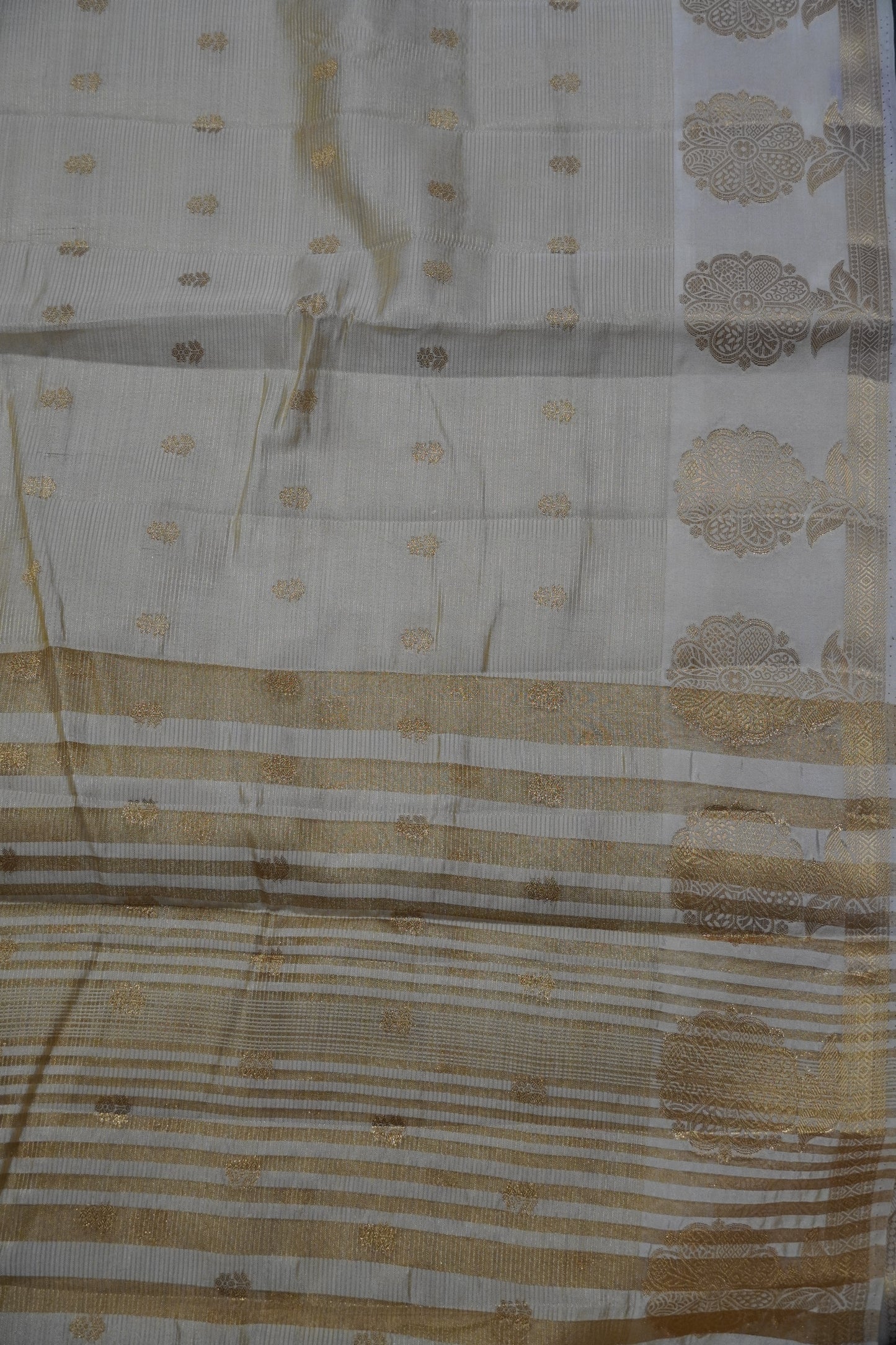 Semi Raw Silk Saree - Vairaoosi Pattern Off White