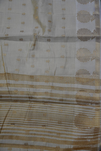 Semi Raw Silk Saree - Vairaoosi Pattern Off White