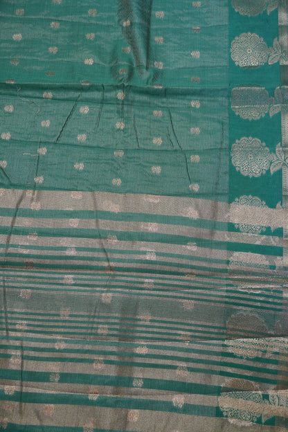 Semi Raw Silk Saree - Vairaoosi Pattern Metallic Green