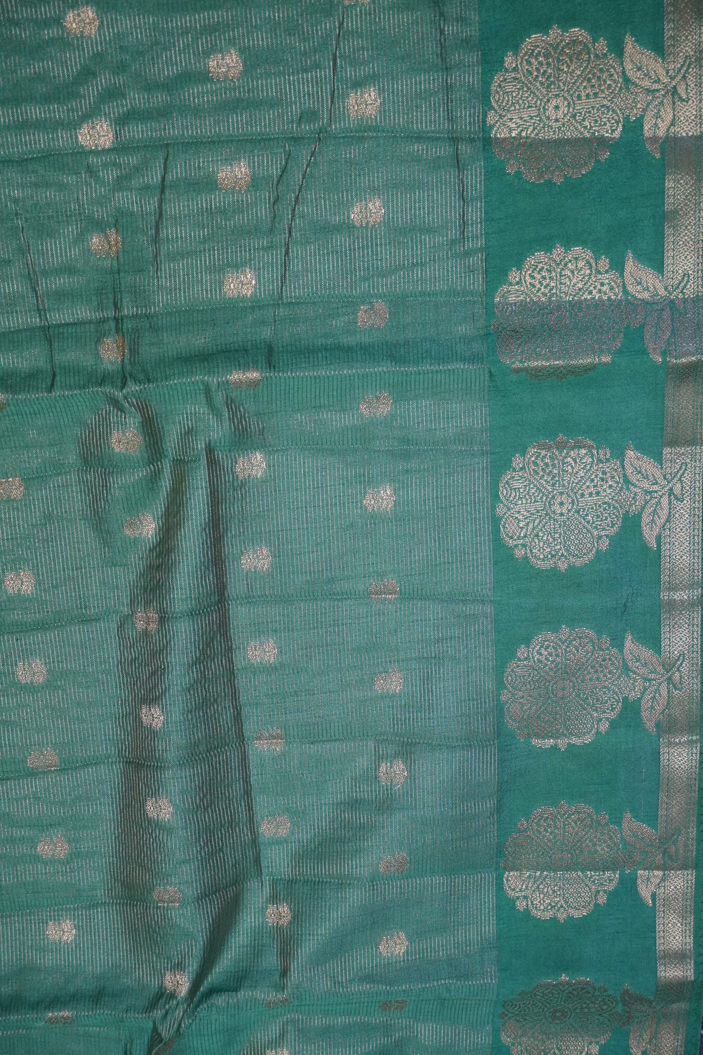 Semi Raw Silk Saree - Vairaoosi Pattern Metallic Green