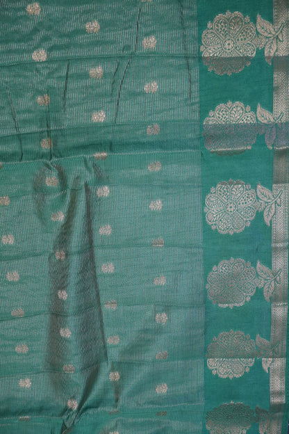 Semi Raw Silk Saree - Vairaoosi Pattern Metallic Green
