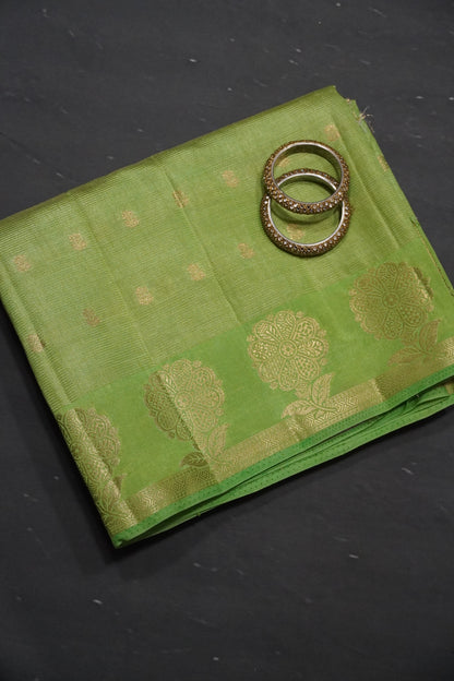 Semi Raw Silk Saree - Vairaoosi Pattern Light Green