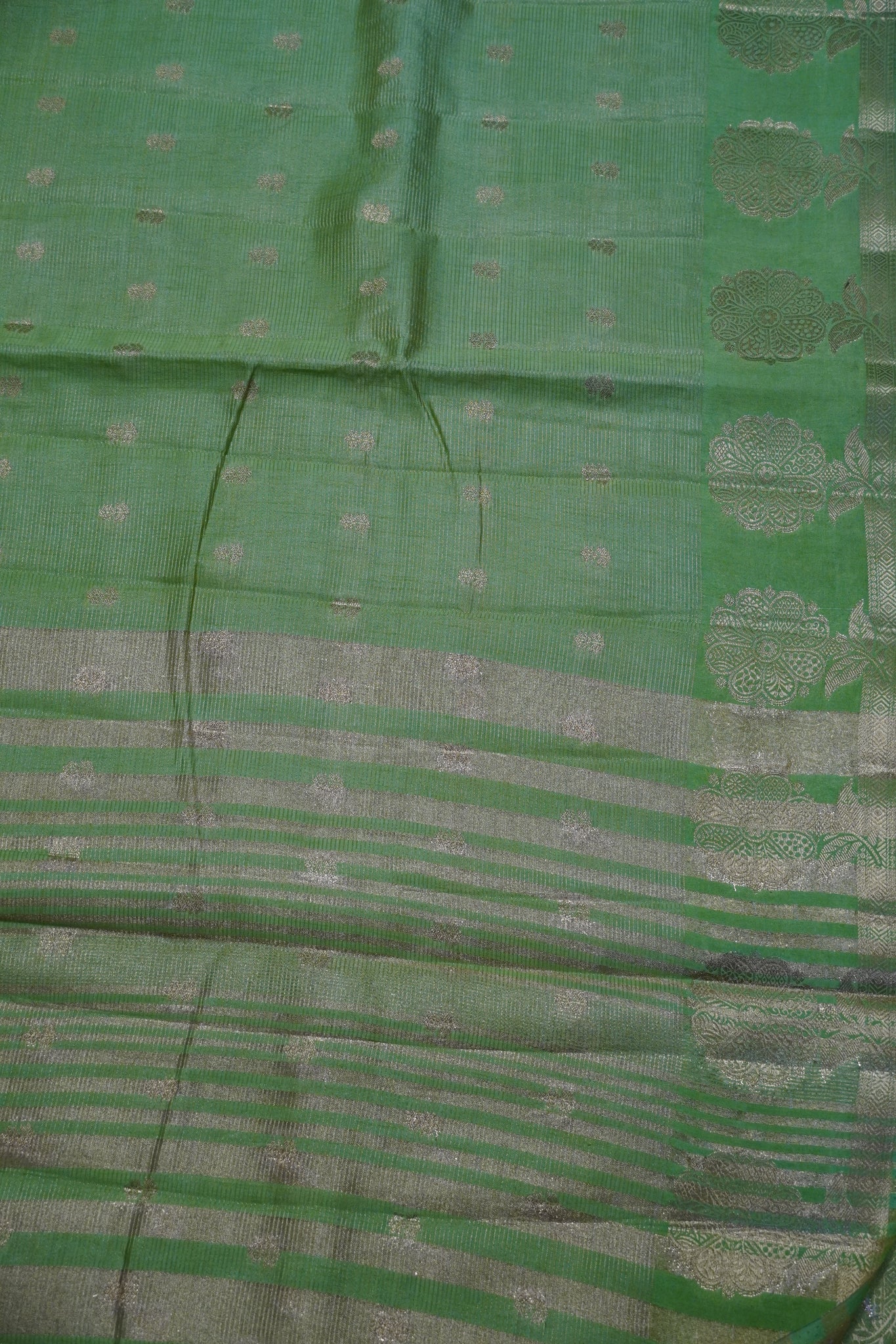 Semi Raw Silk Saree - Vairaoosi Pattern Light Green