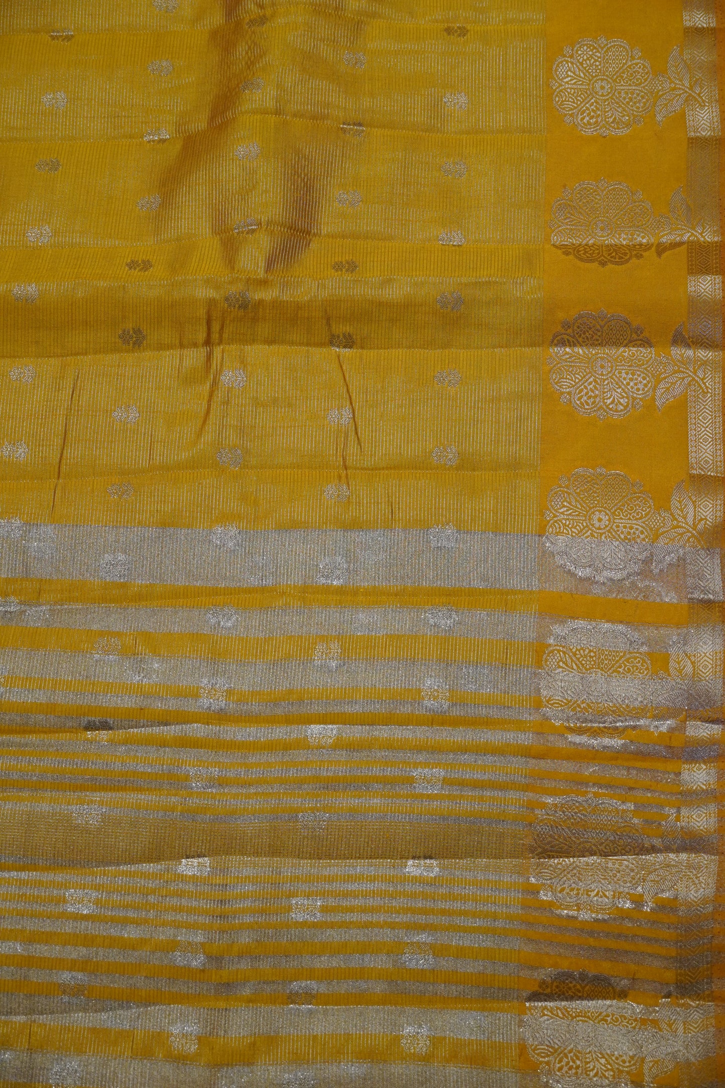 Semi Raw Silk Saree - Vairaoosi Pattern Mango Yellow