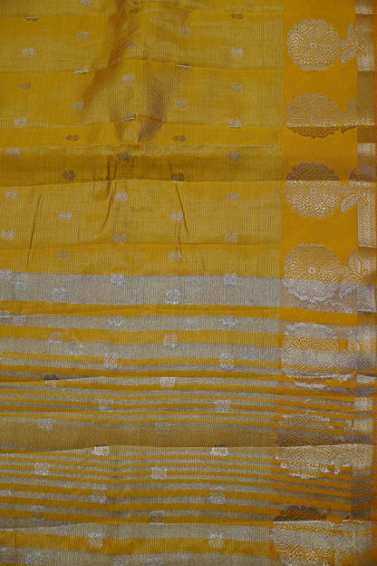 Semi Raw Silk Saree - Vairaoosi Pattern Mango Yellow