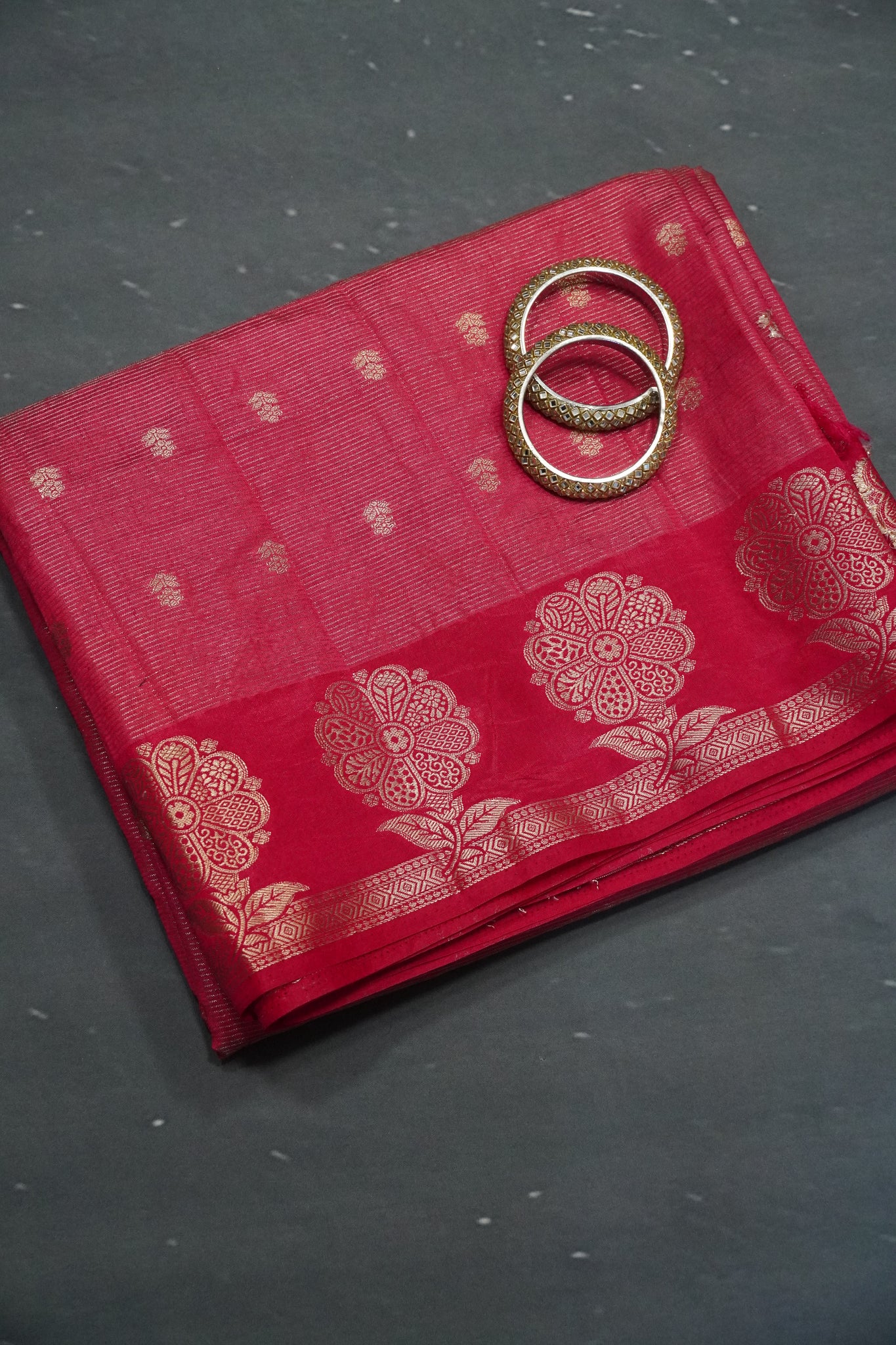 Semi Raw Silk Saree - Vairaoosi Pattern Dark Pink
