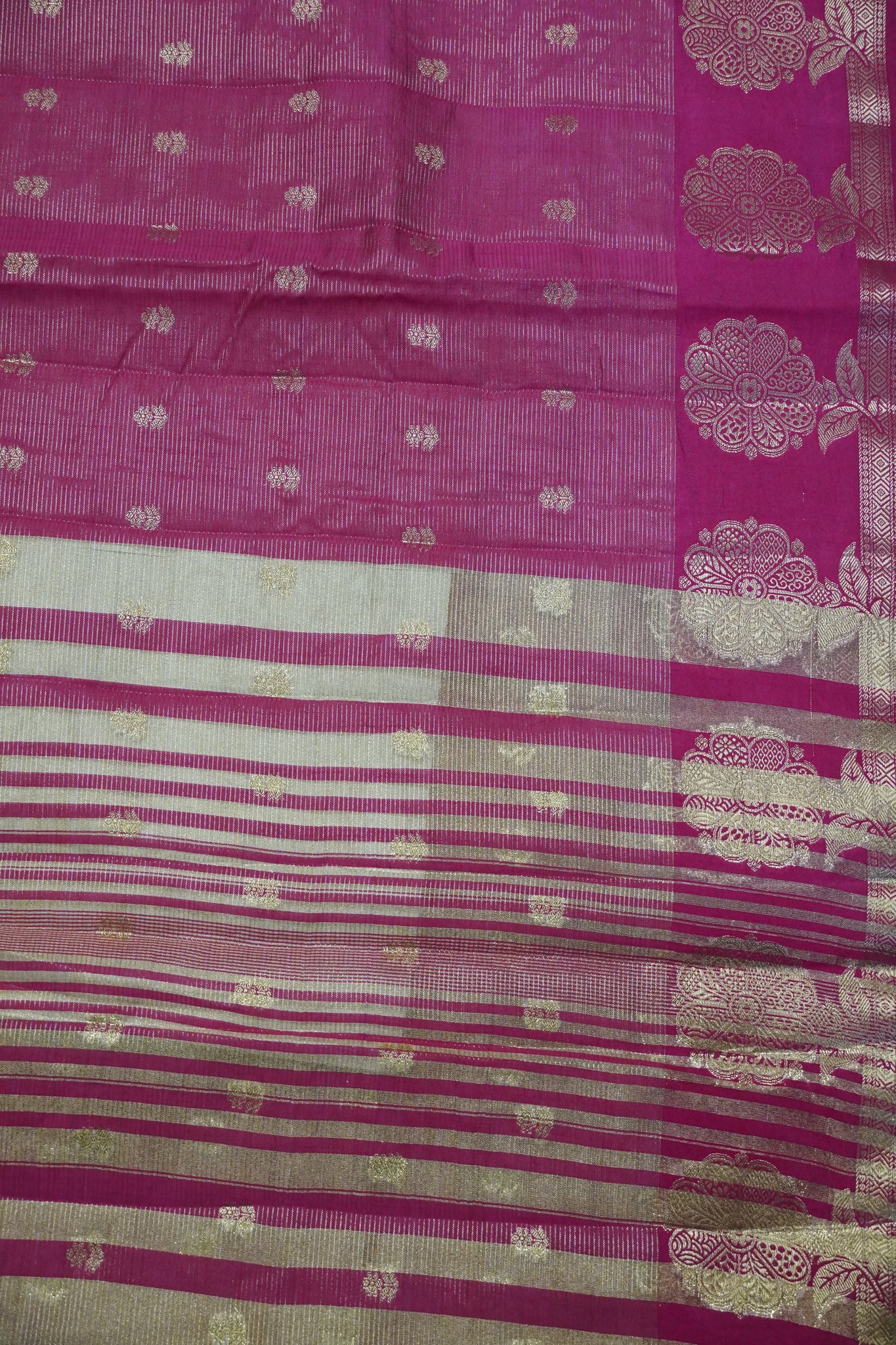 Semi Raw Silk Saree - Vairaoosi Pattern Dark Pink