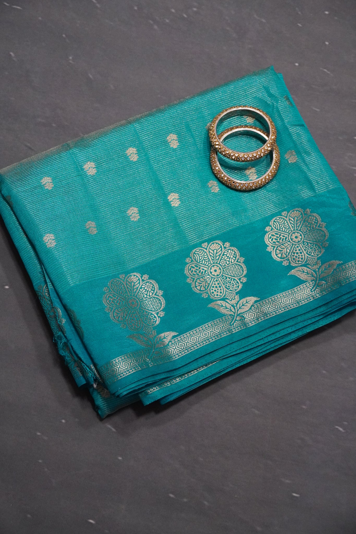 Semi Raw Silk Saree - Vairaoosi Pattern Sky Blue