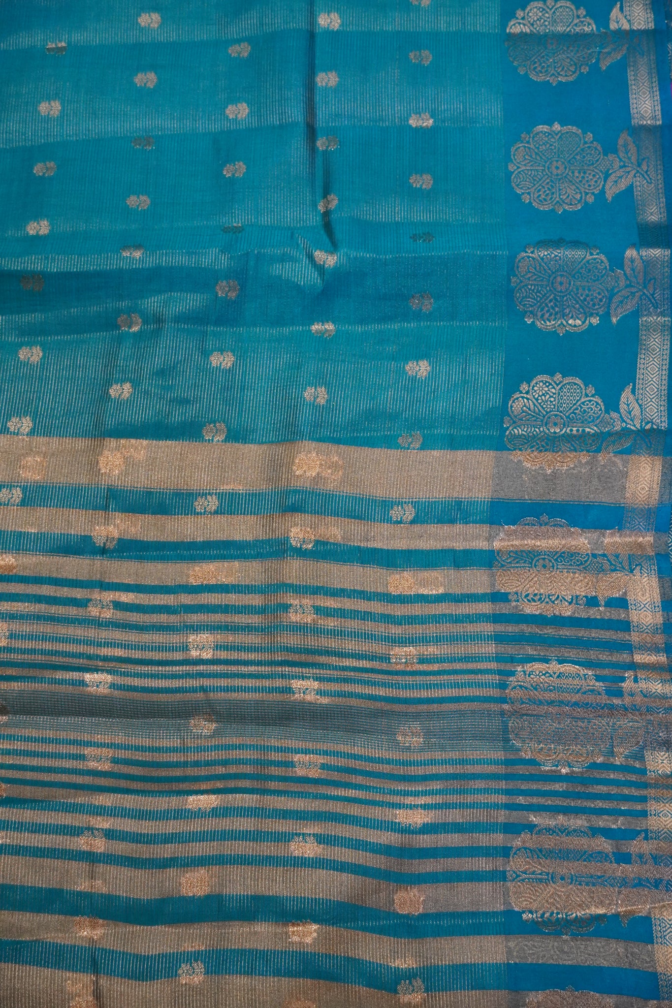Semi Raw Silk Saree - Vairaoosi Pattern Sky Blue