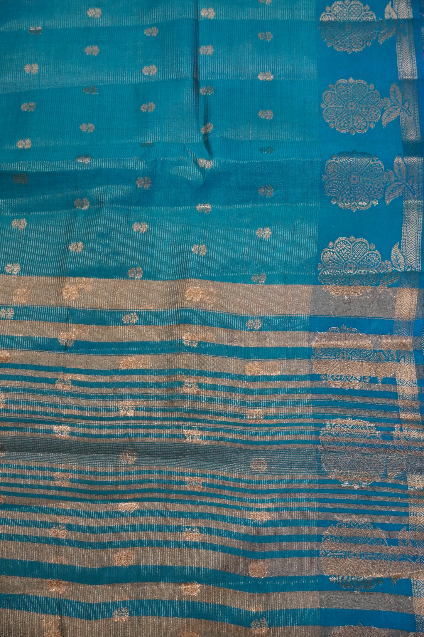 Semi Raw Silk Saree - Vairaoosi Pattern Sky Blue