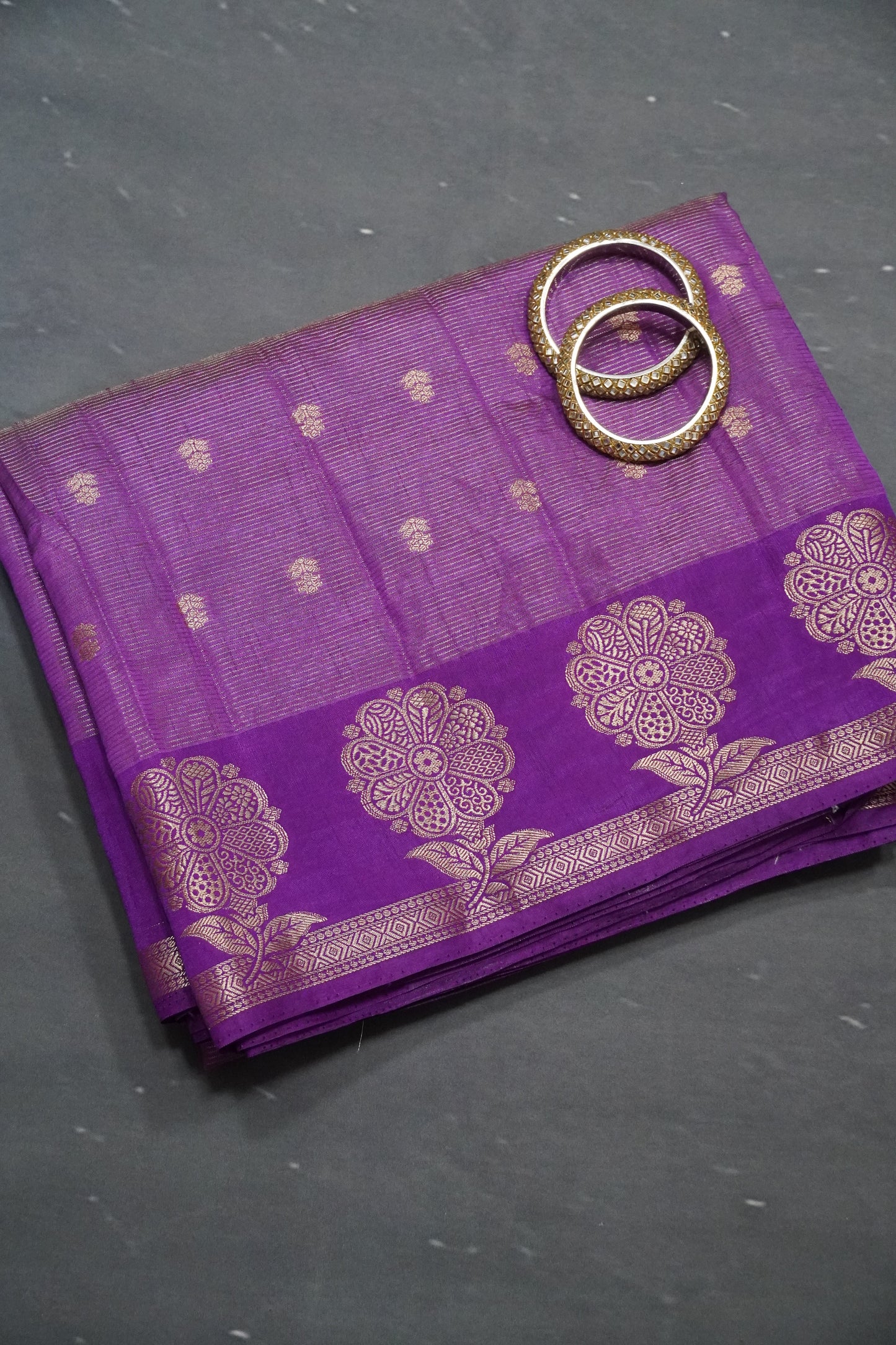 Semi Raw Silk Saree - Vairaoosi Pattern Purple