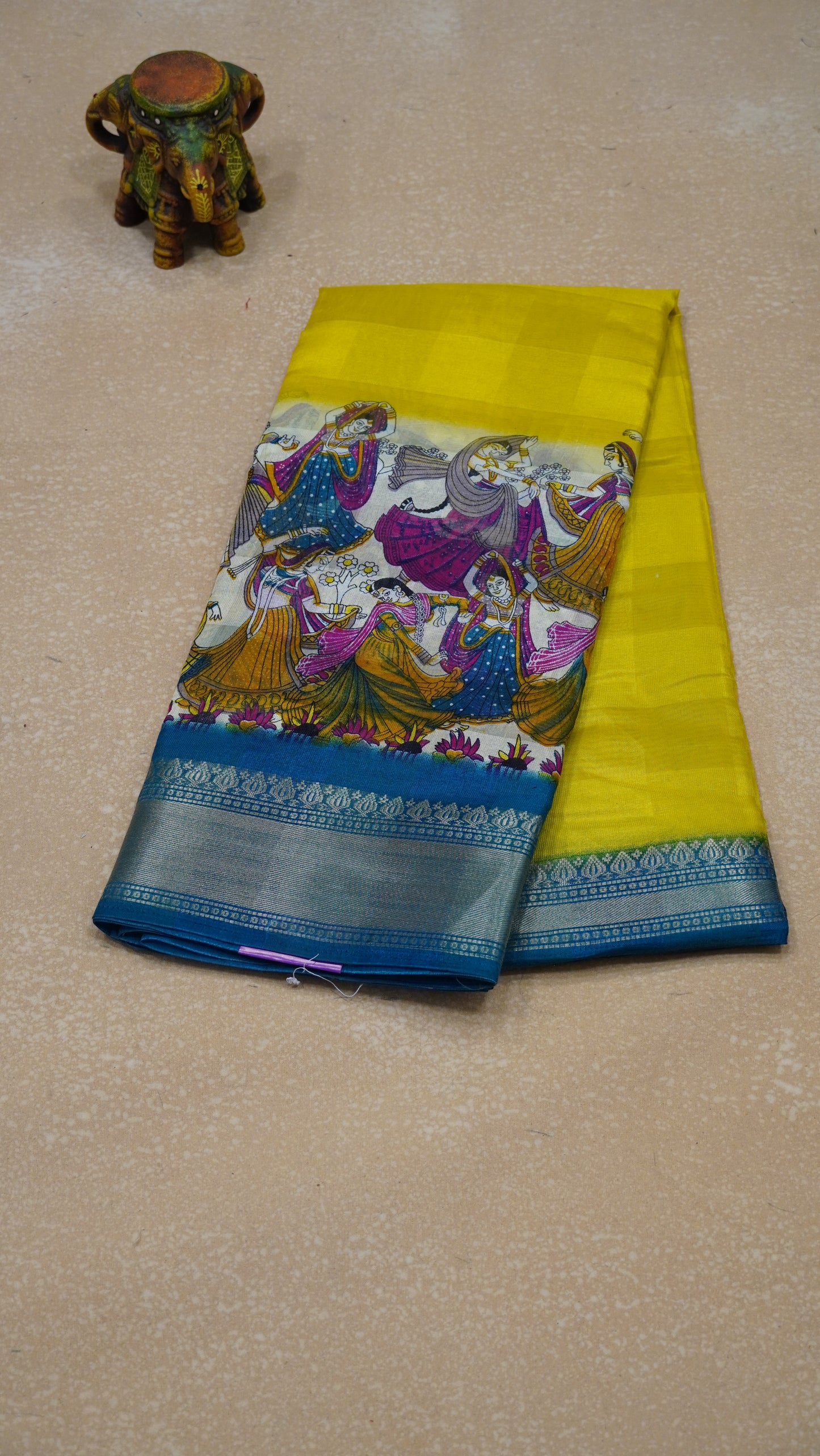 Chanderi Saree Figure Print - Yellow