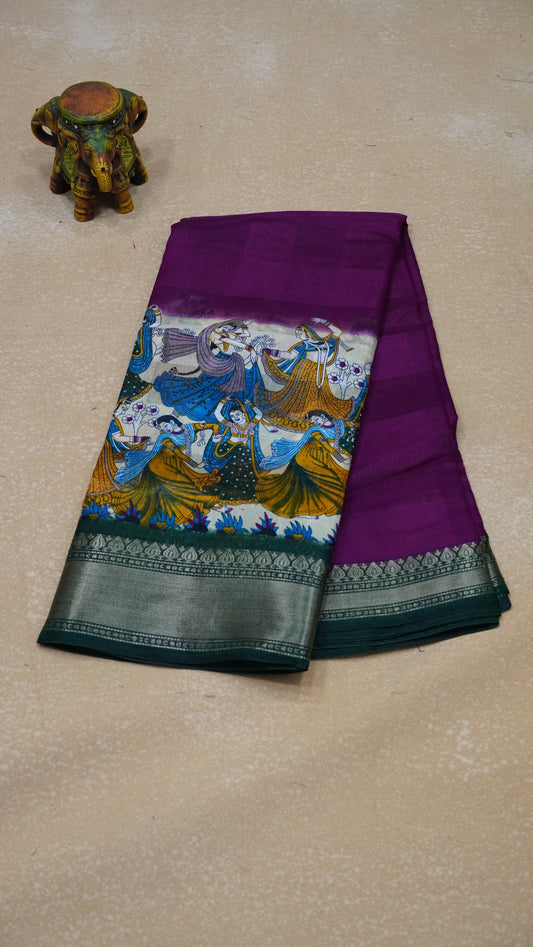 Chanderi Saree Figure Print - Purple