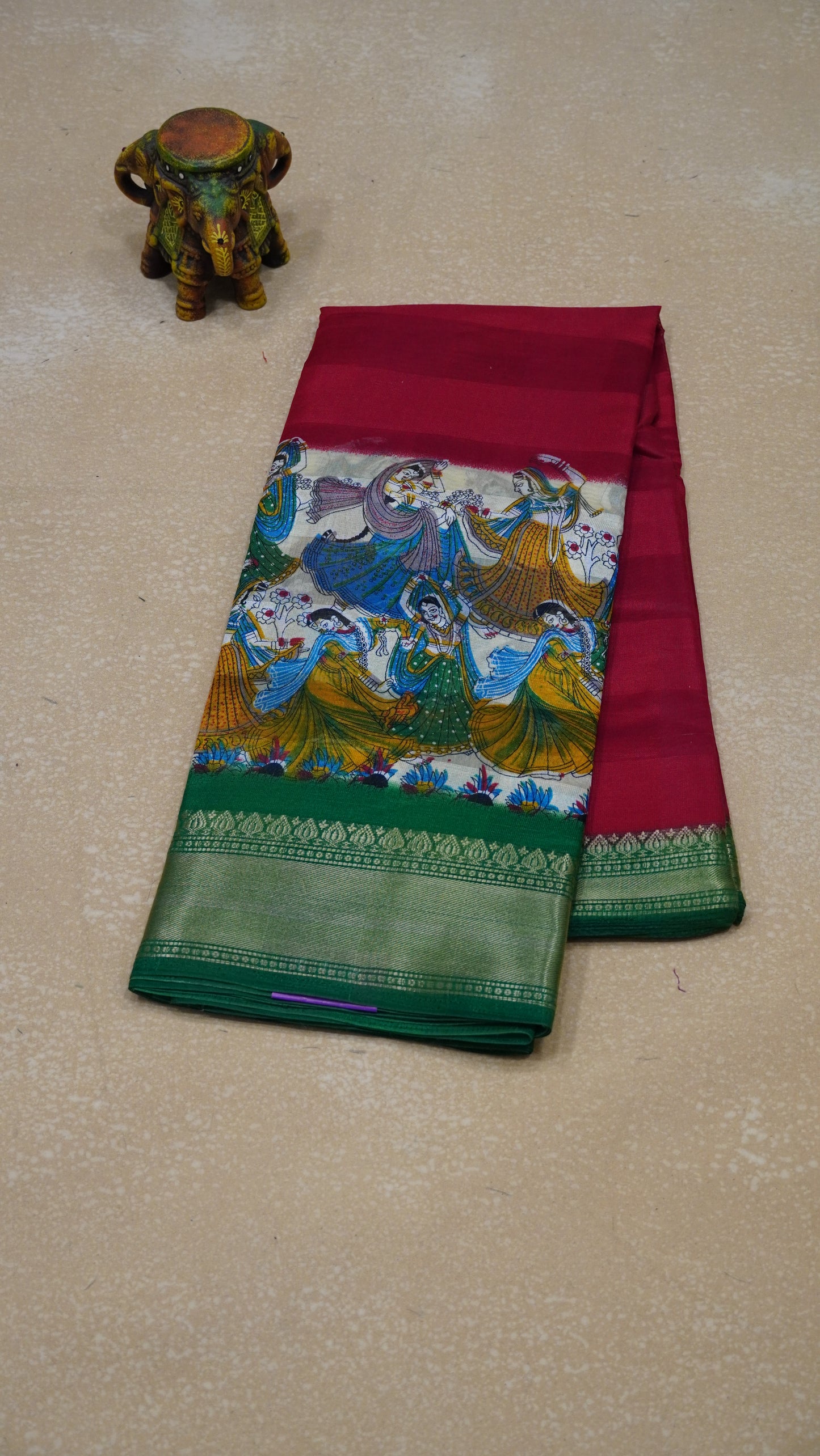 Chanderi Saree Figure Print - Red