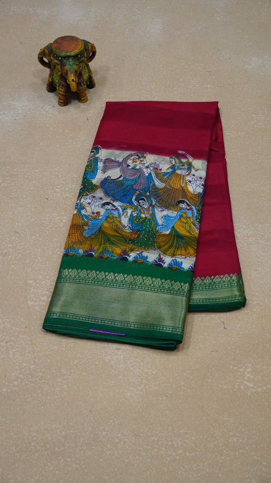 Chanderi Saree Figure Print - Red