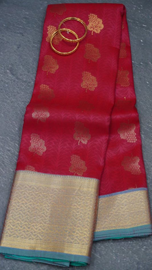 Pure Kanjivaram Silk Saree -Red Blue