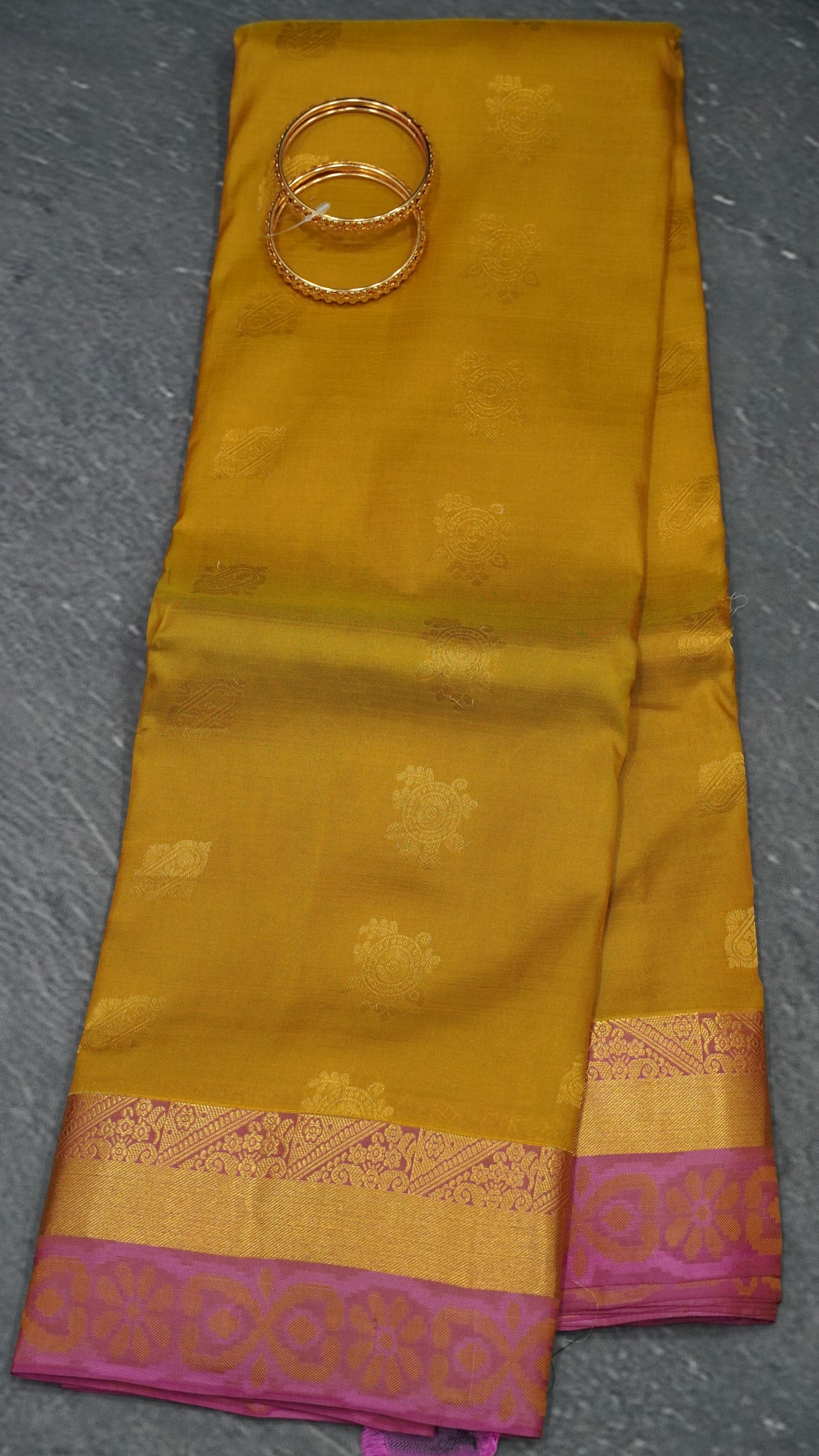 Pure Kanjivaram Silk Saree -Mustard Pink