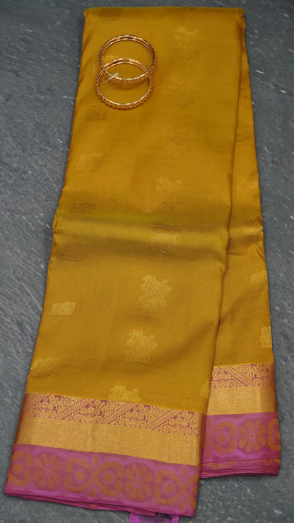 Pure Kanjivaram Silk Saree -Mustard Pink