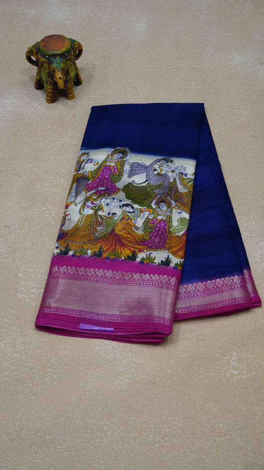 Chanderi Saree Figure Print - Blue