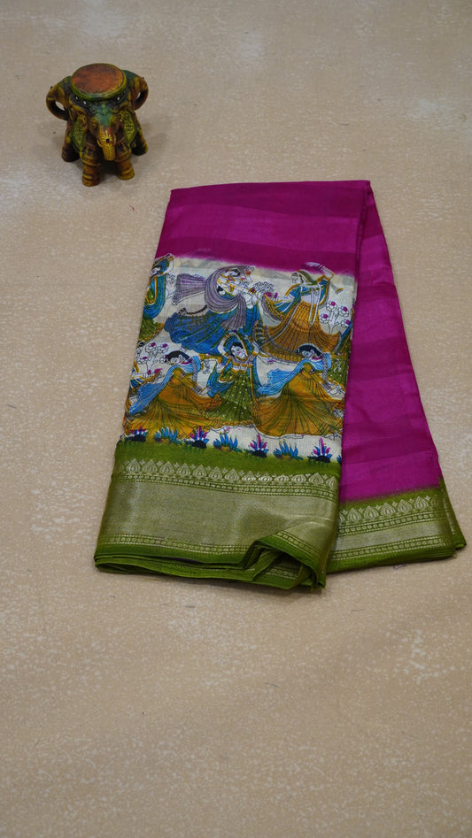 Chanderi Saree Figure Print - Pink