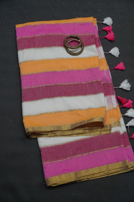 Khadi Silk Saree - Pastel Shade Orange