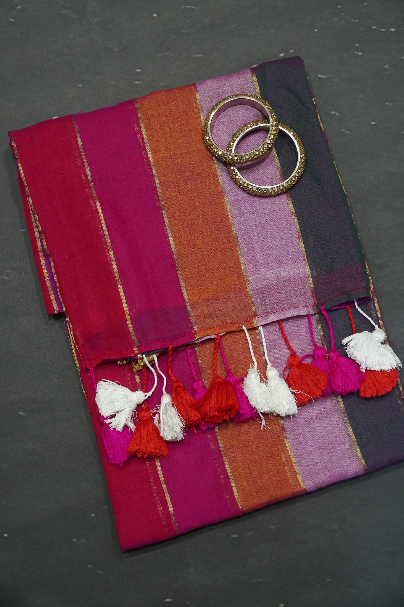 Khadi Cotton Saree - Multi Color Shade Purple
