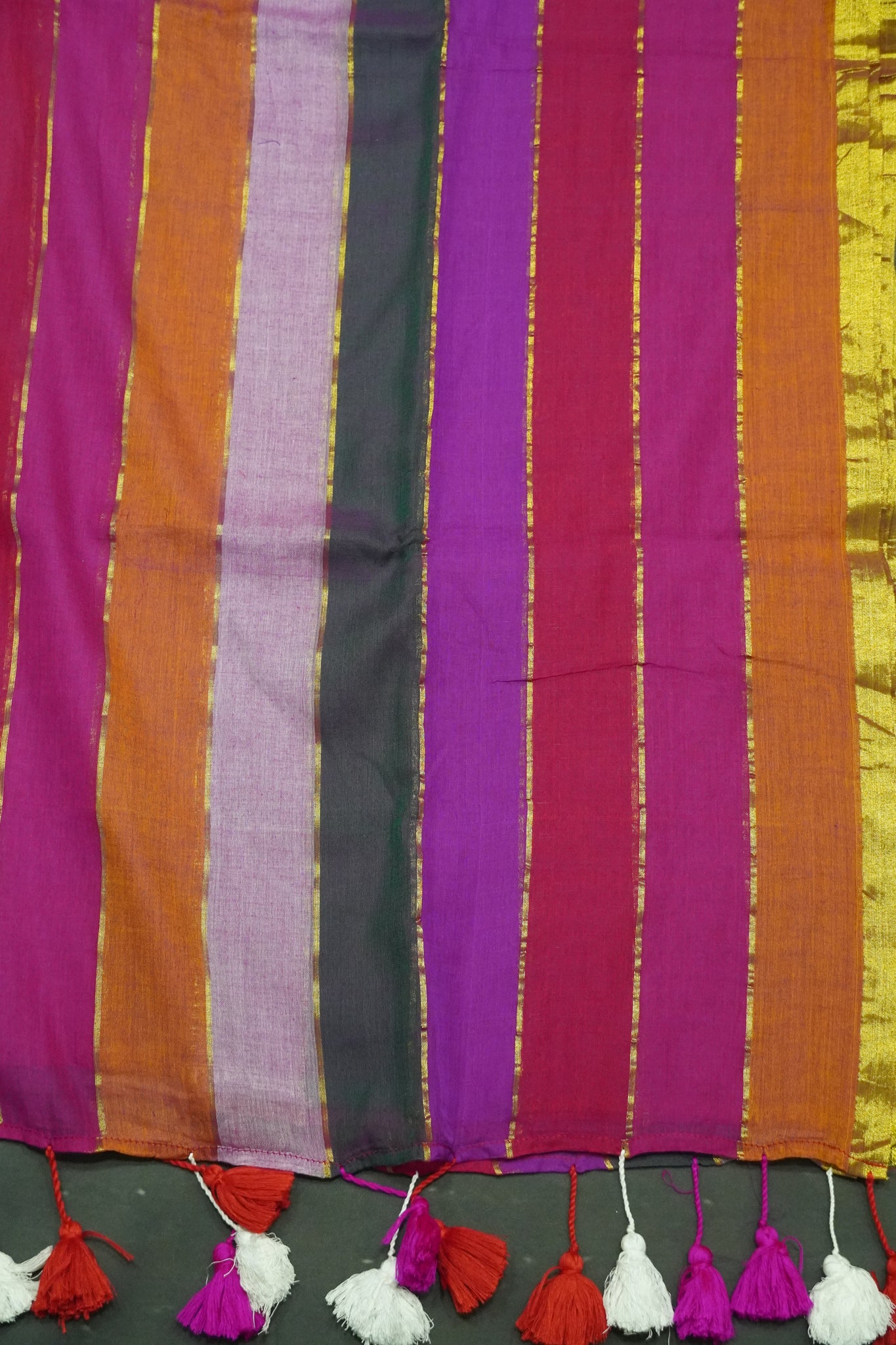 Khadi Cotton Saree - Multi Color Shade Purple