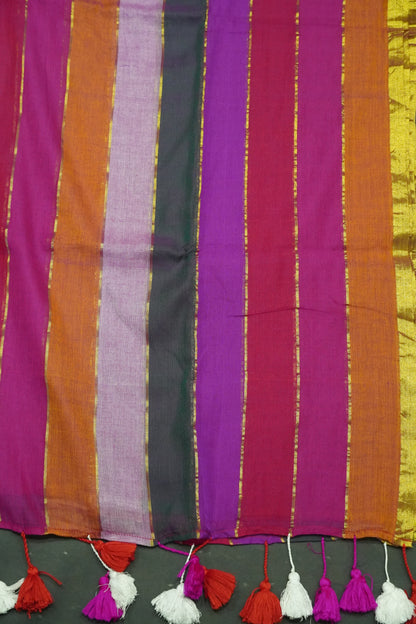 Khadi Silk Saree - Multi Color Shade Purple