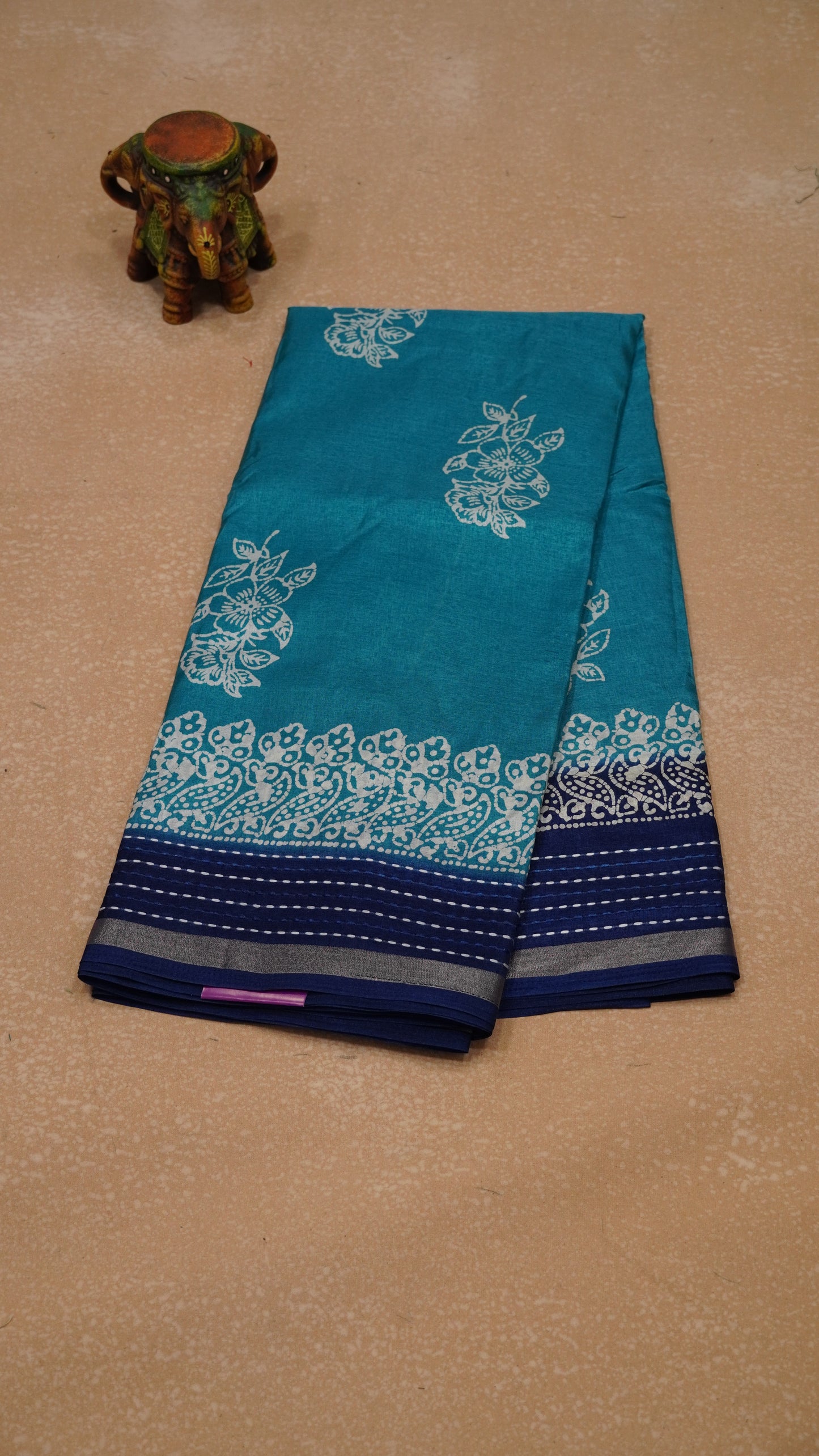 Dola Silk Saree Floral Print - Blue