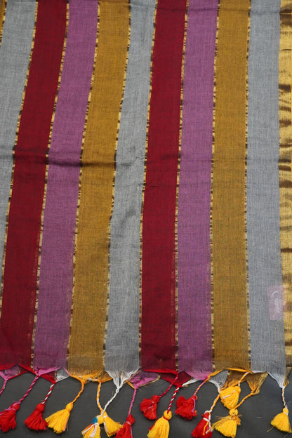 Khadi Silk Saree - Multi Color Shade Khaki